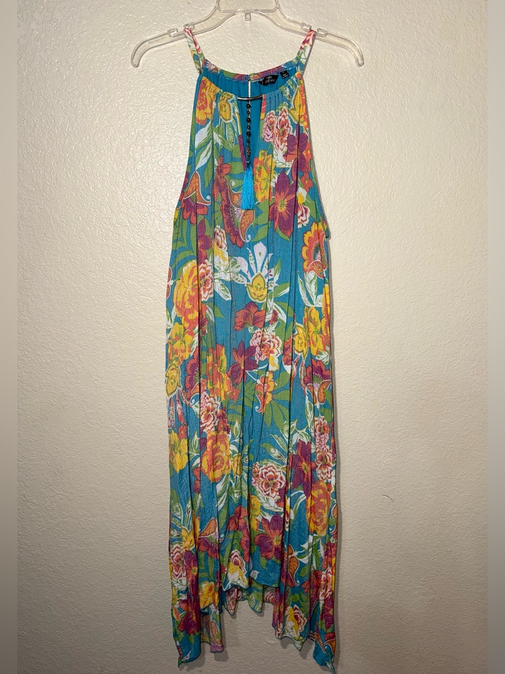 Mlle Gabrielle Floral High Low Dress Tassel Neck Plus Size 2X